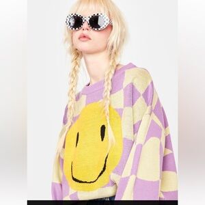 NWT Bailey Rose Checkered Smiley Face Sweater size Large